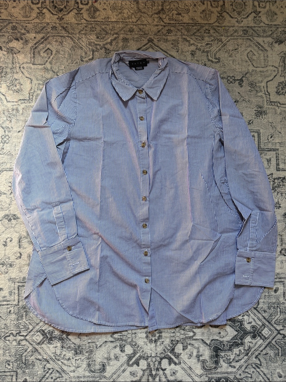 HATCH Classic Buttondown Shirt Long-Sleeve Blue and White Microstripe